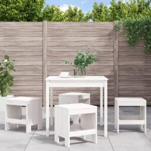 5 Piece Garden Dining Set White Solid Wood Pine