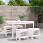 5 Piece Garden Dining Set White Solid Wood Pine