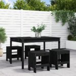 5 Piece Garden Dining Set Black Solid Wood Pine