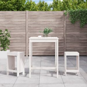 3 Piece White Garden Bar Set Solid Pine Wood  Sturdy Top  Practical Design  Ideal for Outdoor Use