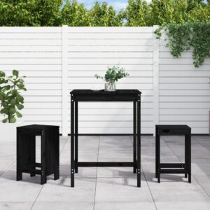 3 Piece Garden Bar Set in Black Solid Pine Wood - Ideal for Patio  Balcony  Backyard - Sturdy and Rustic Design