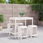 5 Piece Garden Bar Set White Solid Wood Pine