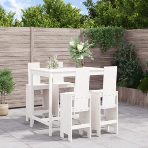 5 Piece Garden Bar Set White Solid Wood Pine