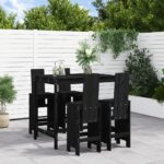 5 Piece Garden Bar Set Black Solid Wood Pine