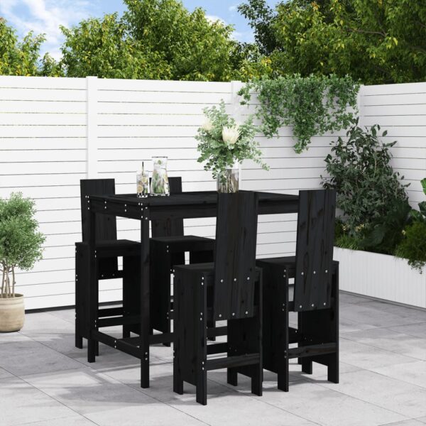 5 Piece Garden Bar Set Black Solid Wood Pine