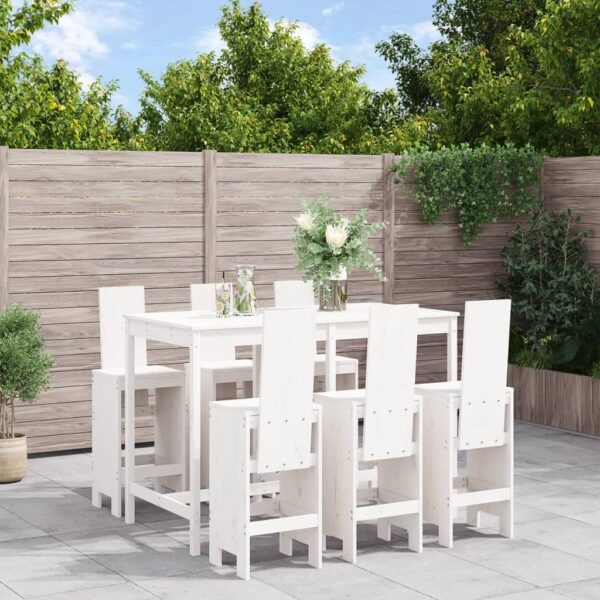 7 Piece Garden Bar Set White Solid Wood Pine