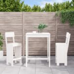 3 Piece White Garden Bar Set Solid Pine Wood - Sturdy Table and Comfortable Stools for Patio  Balcony  Backyard