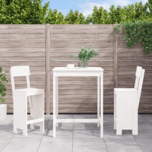 3 Piece White Garden Bar Set Solid Pine Wood - Sturdy Table and Comfortable Stools for Patio  Balcony  Backyard