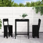 3 Piece Solid Pine Wood Garden Bar Set in Black - Comfortable Seating  Sturdy Top  Ideal for Patio  Balcony  Backyard