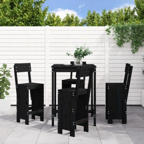 5 Piece Garden Bar Set Black Solid Wood Pine