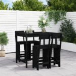 5 Piece Garden Bar Set Black Solid Wood Pine