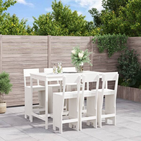 7 Piece Garden Bar Set White Solid Wood Pine