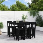 7 Piece Garden Bar Set Black Solid Wood Pine