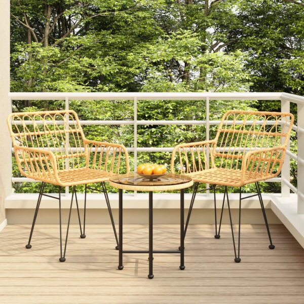 Three Piece Outdoor Dining Set in Durable Poly Rattan with Steel Frame and Tempered Glass Tabletop