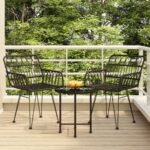 Three Piece Outdoor Dining Set in Black Poly Rattan with Steel Frame and Tempered Glass Tabletop