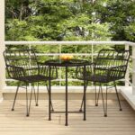 Three Piece Outdoor Dining Set in Black Poly Rattan with Steel Frame and Tempered Glass Tabletop