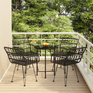 5 Piece Garden Dining Set Black Poly Rattan