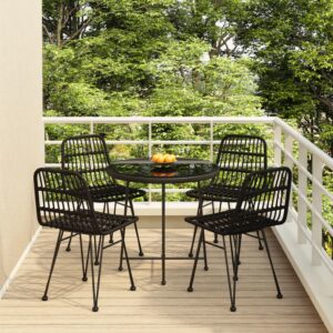 5 Piece Garden Dining Set Black Poly Rattan