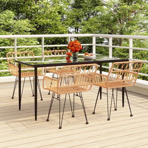 5 Piece Garden Dining Set Poly Rattan