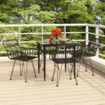 5 Piece Garden Dining Set Black Poly Rattan