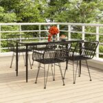 5 Piece Garden Dining Set Black Poly Rattan