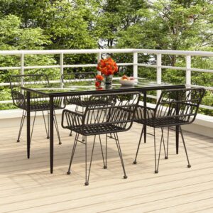 5 Piece Garden Dining Set Black Poly Rattan