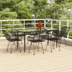 7 Piece Garden Dining Set Black Poly Rattan