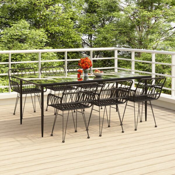 7 Piece Garden Dining Set Black Poly Rattan