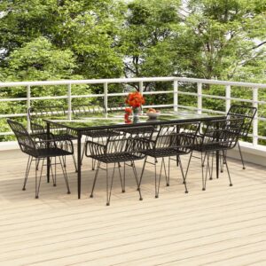 9 Piece Garden Dining Set Black Poly Rattan