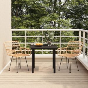 Three Piece Outdoor Dining Set in Poly Rattan with Tempered Glass Table and Comfortable Chairs