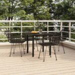 5 Piece Garden Dining Set Black Poly Rattan