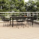 7 Piece Garden Dining Set Black Poly Rattan