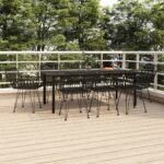 9 Piece Garden Dining Set Black Poly Rattan