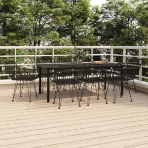 9 Piece Garden Dining Set Black Poly Rattan