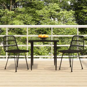 3 Piece Garden Dining Set Black Poly Rattan