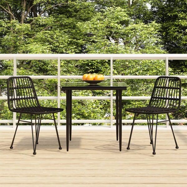 3 Piece Garden Dining Set Black Poly Rattan