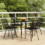 5 Piece Garden Dining Set Black Poly Rattan