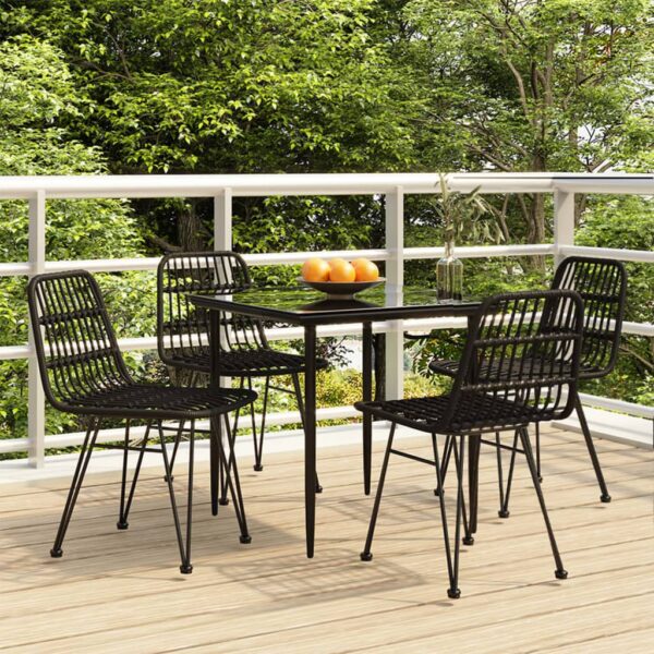 5 Piece Garden Dining Set Black Poly Rattan