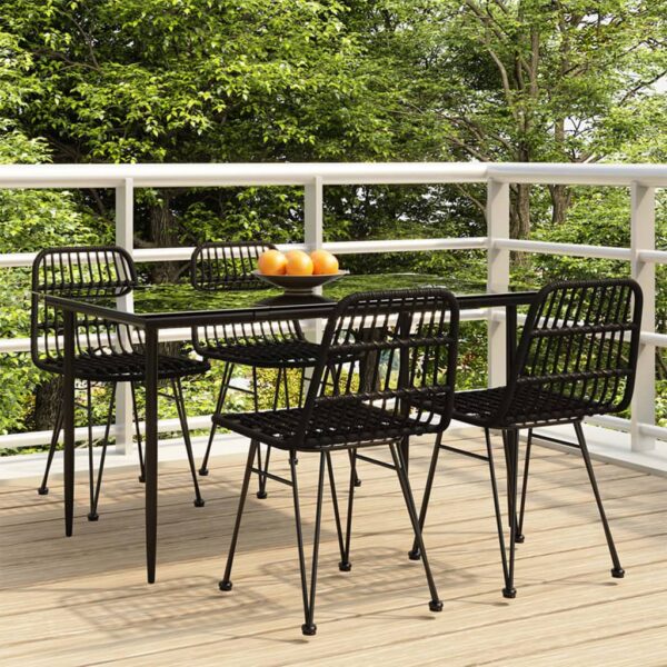 5 Piece Garden Dining Set Black Poly Rattan