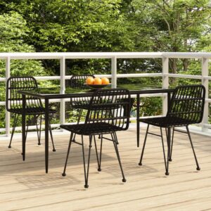 5 Piece Garden Dining Set Black Poly Rattan