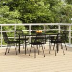 7 Piece Garden Dining Set Black Poly Rattan