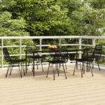 7 Piece Garden Dining Set Black Poly Rattan