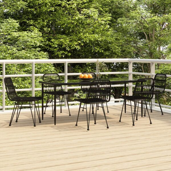 7 Piece Garden Dining Set Black Poly Rattan