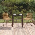 Three Piece Outdoor Dining Set with Poly Rattan  Tempered Glass Table  Comfortable Chairs