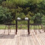 Three Piece Outdoor Dining Set in Black Poly Rattan with Tempered Glass Tabletop