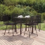 5 Piece Garden Dining Set Black Poly Rattan