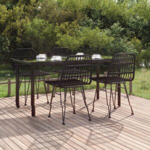 5 Piece Garden Dining Set Black Poly Rattan