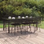 7 Piece Garden Dining Set Black Poly Rattan