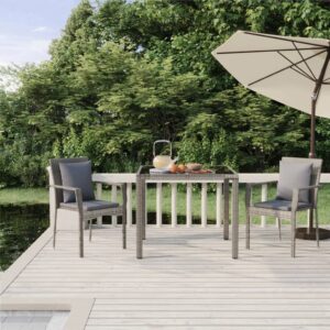 3 Piece Garden Dining Set with Cushions Grey Poly Rattan