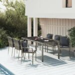 7 Piece Garden Dining Set with Cushions Grey Poly Rattan